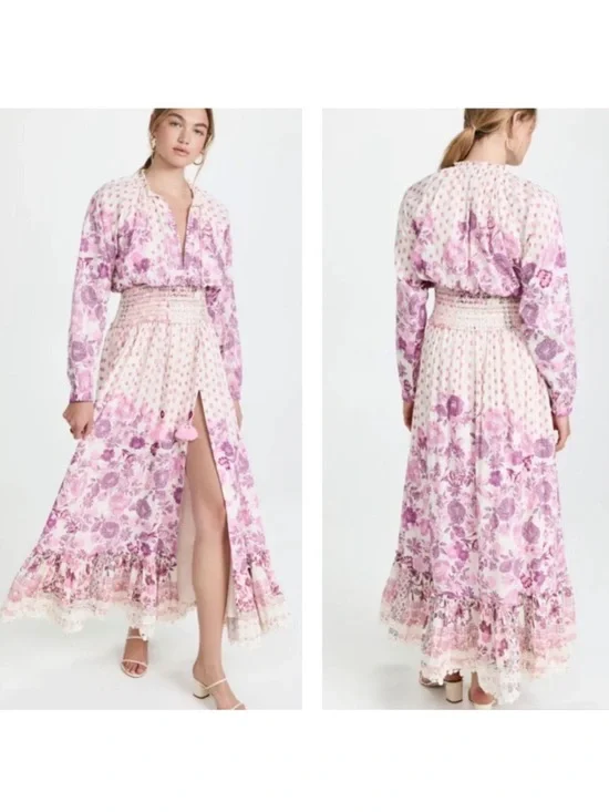 HEMANT & NANDITA Suki Maxi Dress Pink Floral Lace Boho Romantic Cottagecore S - Picture 6 of 13